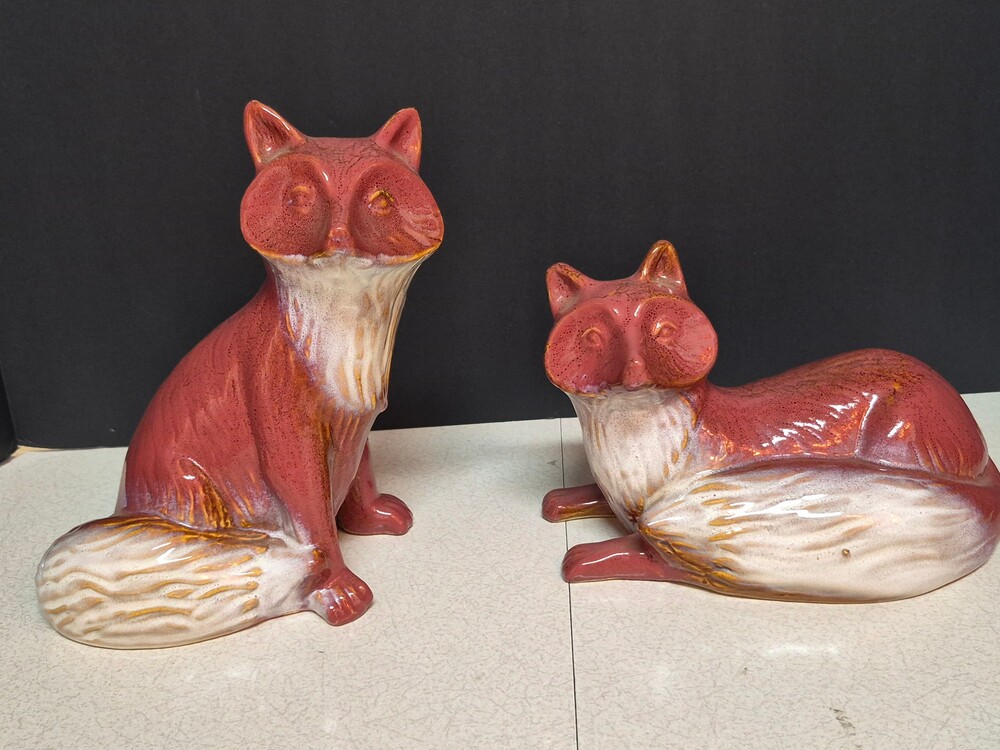Ceramic Fox Figurine Set of 2 Red Decorative Animal Figurines